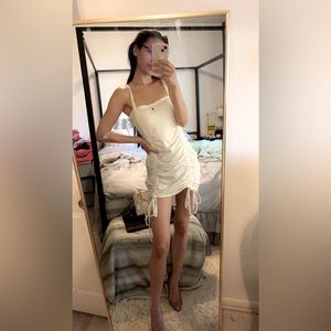 SheIn White Drawstring Rushed Dress